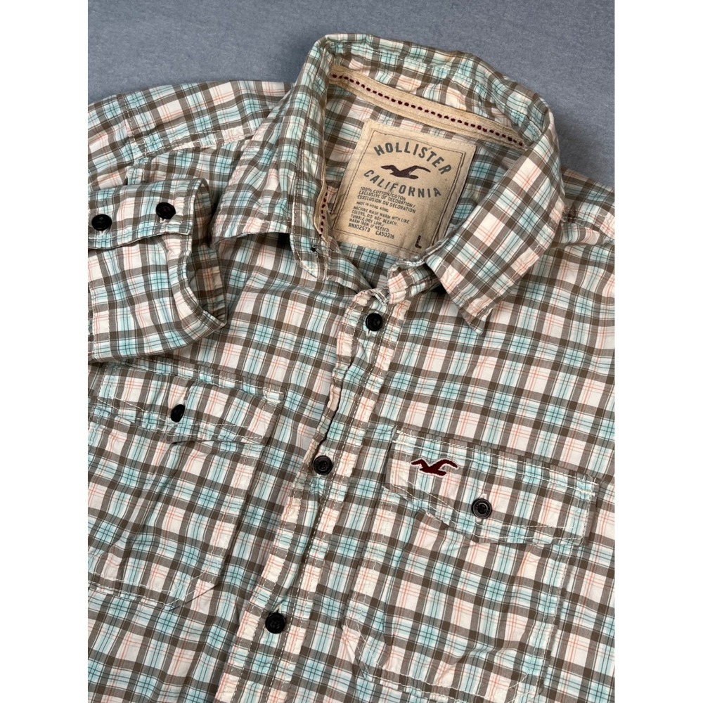 Hollister California Plaid Long Sleeve Button Up Shirt  Large Brown‎ Blue Fall